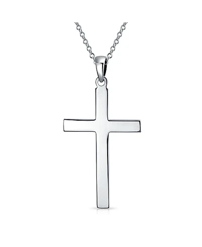 Bling Jewelry Large Plain Simple Basic Religious Cross Pendant Necklace Solid Sterling Silver