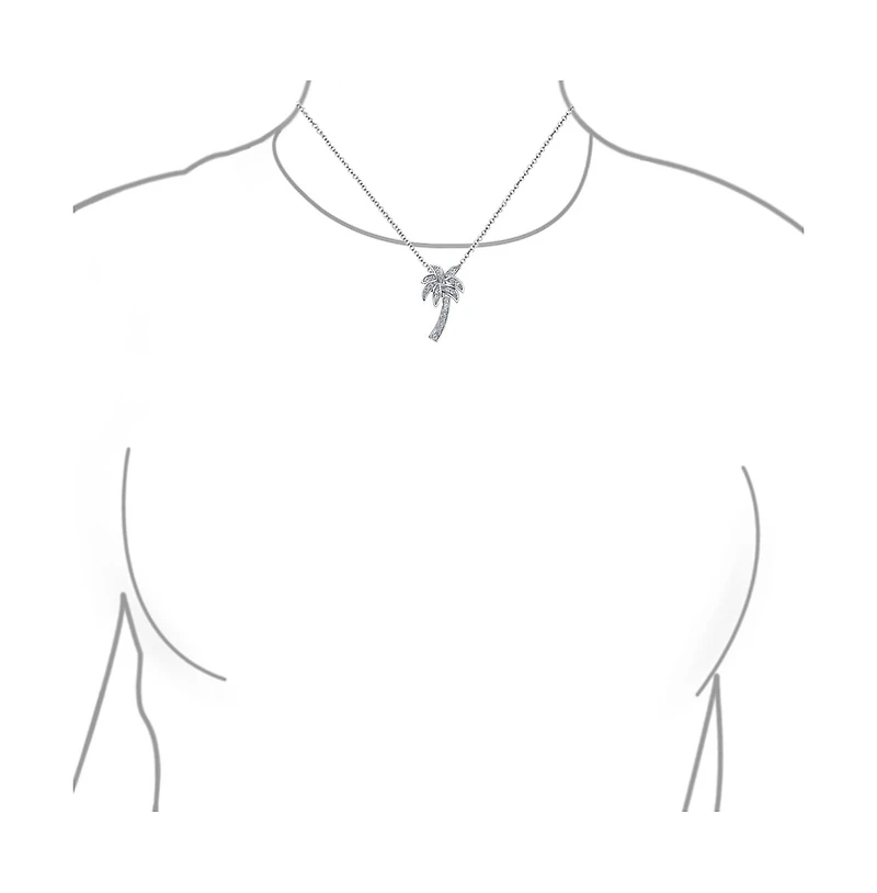 Hawaiian Nautical Pave Cubic Zirconia Cz Tropical Beach Vacation Palm Tree Necklace Pendant For Women .925 Sterling Silver