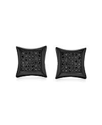 Bling Jewelry Black Square Shaped Cubic Zirconia Micro Pave Cz Kite Stud Earrings Plated .925 Sterling Silver