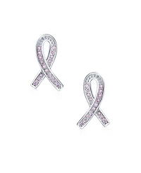 Bling Jewelry Strength and Hope Elegant Fine Pave Cubic Zirconia Cz Pink Ribbon Breast Cancer Survivor Stud Earrings Sterling Silver