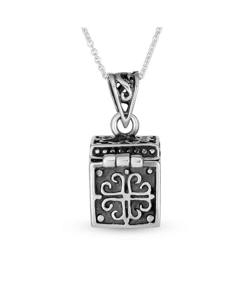 Bling Jewelry Religious Christian Floral Ichthys Jesus Poison Locket Box Locket Memorial Momenta Holder Necklace Pendant OxidizedSterling Silver