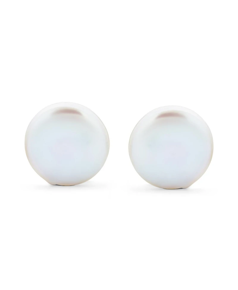 Bling Jewelry White Biwa Coin Freshwater Cultured Pearl Clip On Earrings Non Pierced Ear Sterling Silver