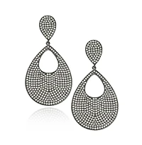 Suzy Levian Sterling Silver Cubic Zirconia Oversized Pave Tear Drop Disk Dangle Earrings