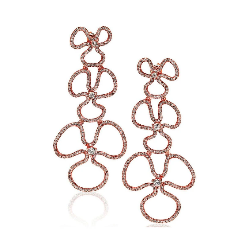 Suzy Levian Sterling Silver Cubic Zirconia Flower Drop Dangle Earrings