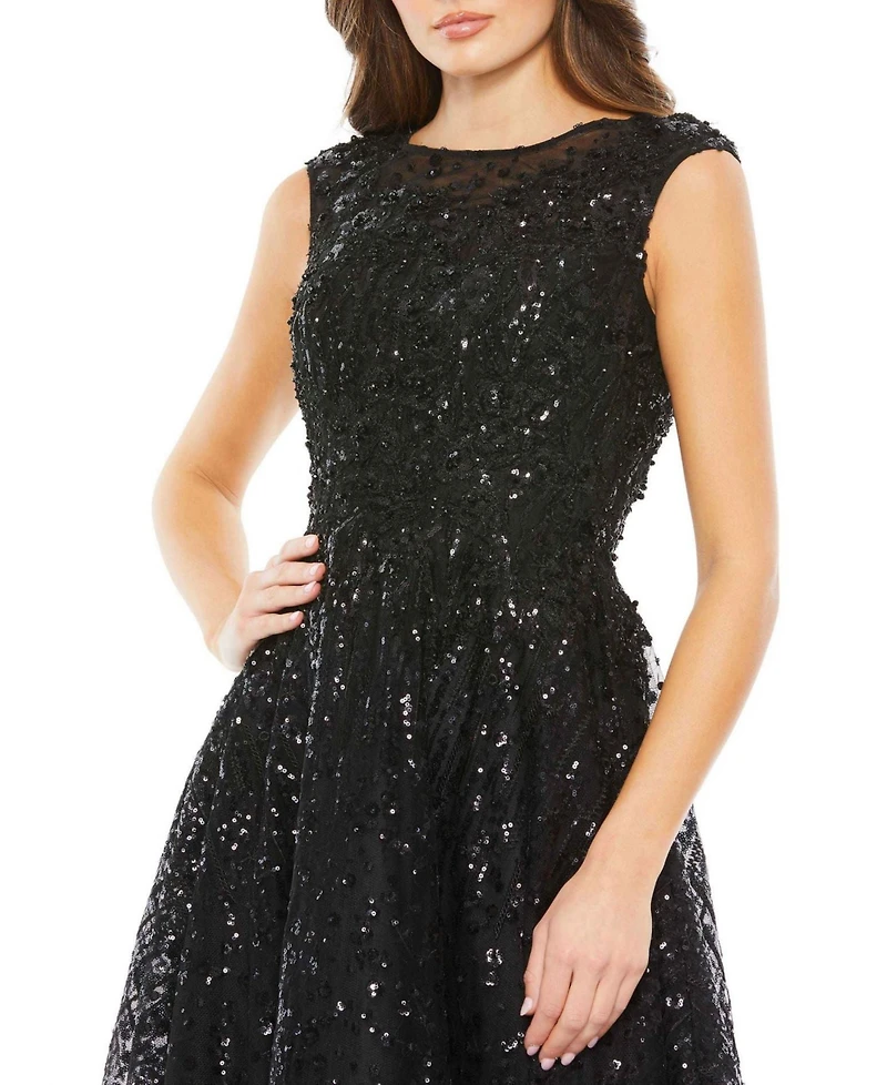 Mac Duggal Women's Sequined Cap Sleeve Fit And Flare Dress