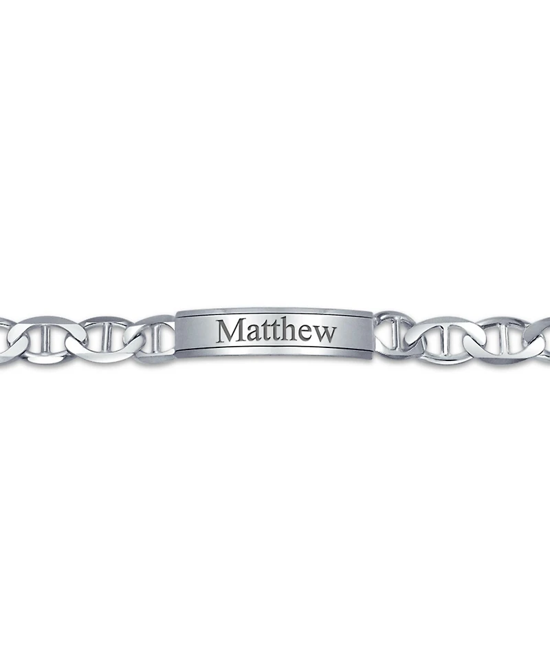 Bling Jewelry Bar Name Plated identification Id Bracelet 10MM Marine Mariner Chain Link 250 Gauge .925 Sterling Silver Made Italy