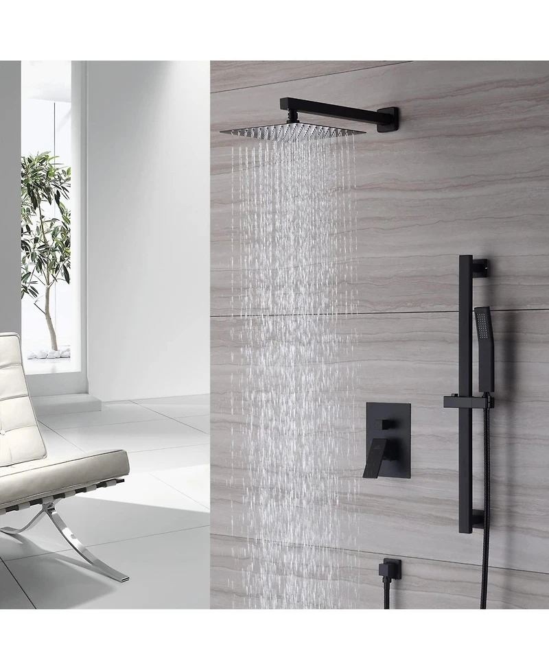 Casainc 10 Inch Wall Mounted Square Shower System Set with Handheld Spray & Slidebar