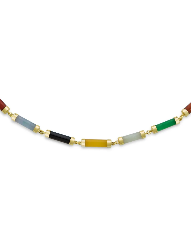 Bling Jewelry Asian Style Multi-Color Jade & Onyx Pendant Necklace 14K Gold Plated 16-18 Inch