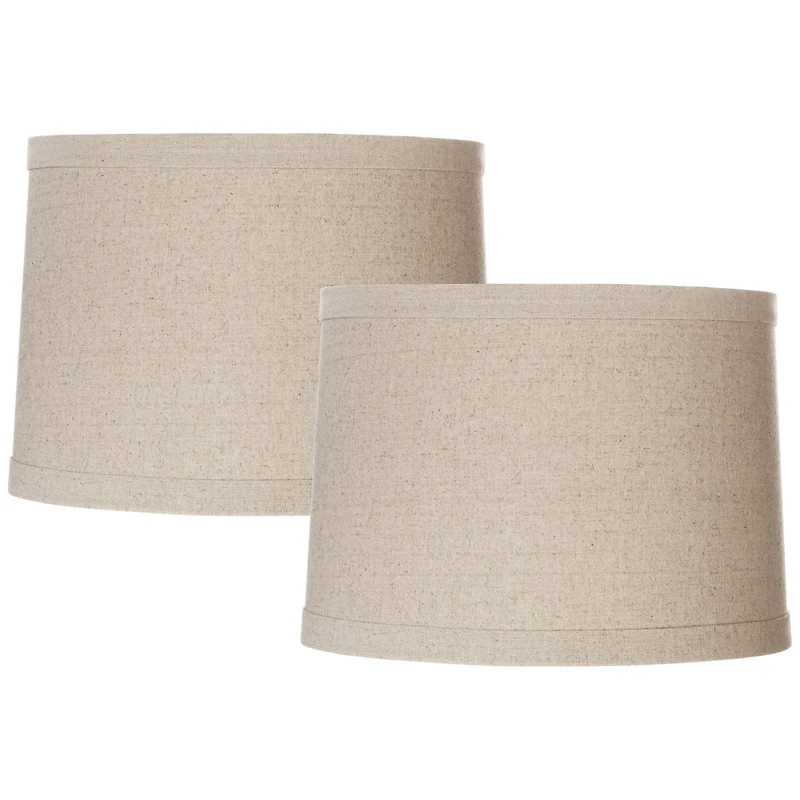 Springcrest Set of 2 Natural Linen Medium Drum Lamp Shades 13" Top x 14" Bottom x 10" High (Spider) Replacement with Harp and Finial