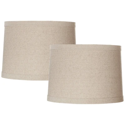 Springcrest Set of 2 Natural Linen Medium Drum Lamp Shades 13" Top x 14" Bottom x 10" High (Spider) Replacement with Harp and Finial