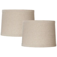 Springcrest Set of 2 Natural Linen Medium Drum Lamp Shades 13" Top x 14" Bottom x 10" High (Spider) Replacement with Harp and Finial