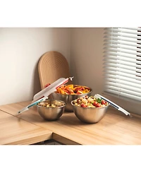 Genicook 6 Pc Nesting Stainless Steel Mixing Bowl Set, W Lock Down Lids and Carry Handle