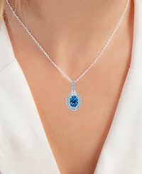 Amethyst (1-1/20 ct. t.w.) & Lab-Grown White Sapphire (1/2 Oval Halo Birthstone Pendant Necklace Sterling Silver, 16" + 2" extender (Also
