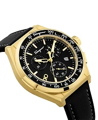 Salvatore Ferragamo Men's Swiss Chronograph Black Leather Strap Watch 43mm