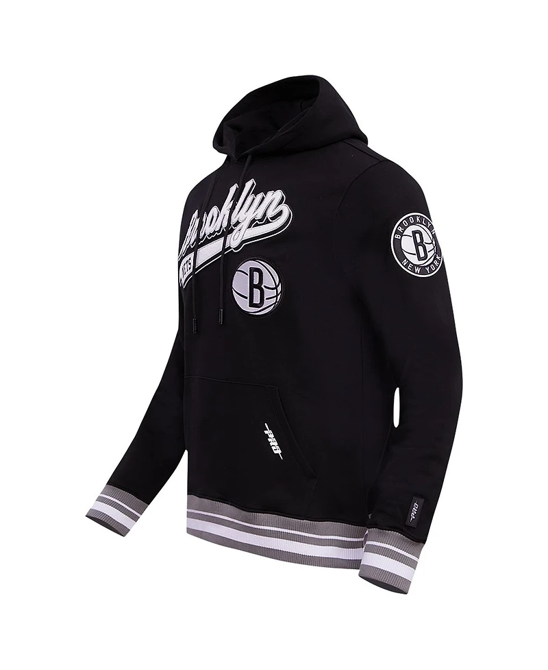 Men's Pro Standard Black Brooklyn Nets Script Tail Pullover Hoodie