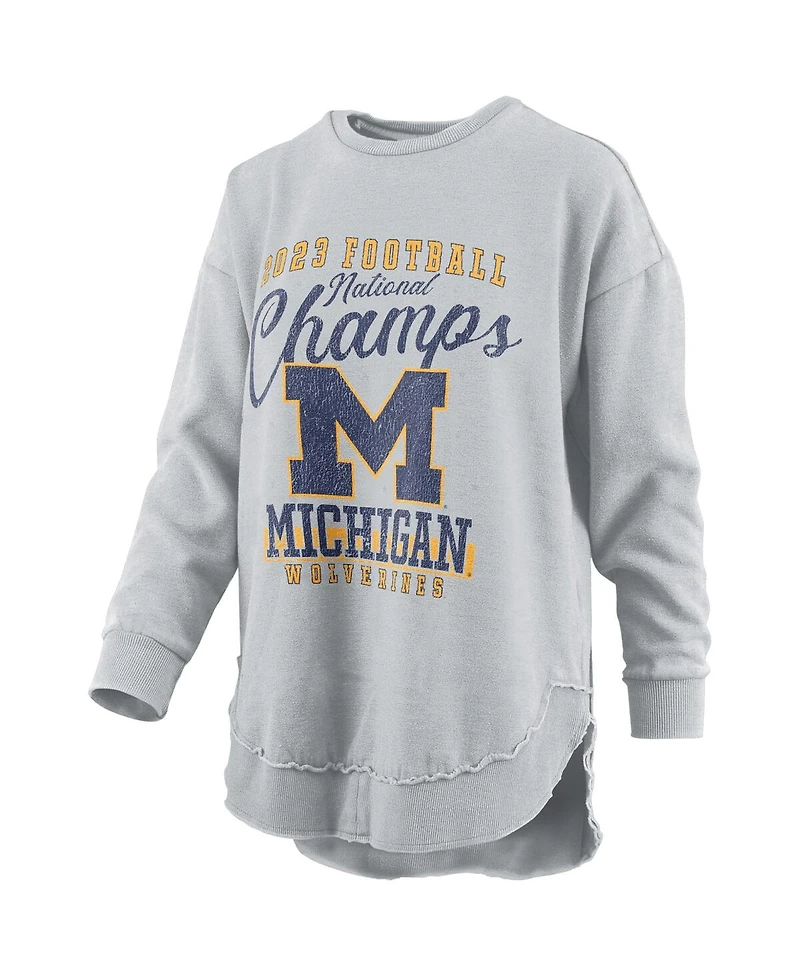 Women's Pressbox Gray Distressed Michigan Wolverines College Football Playoff 2023 National Champions Poncho Pullover Sweatshirt