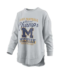 Women's Pressbox Gray Distressed Michigan Wolverines College Football Playoff 2023 National Champions Poncho Pullover Sweatshirt