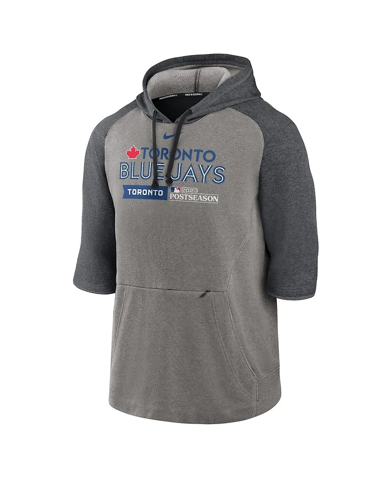 Men's Nike Heather Gray Toronto Blue Jays 2023 Postseason Authentic Collection Flux Three-Quarter Sleeve Pullover Hoodie