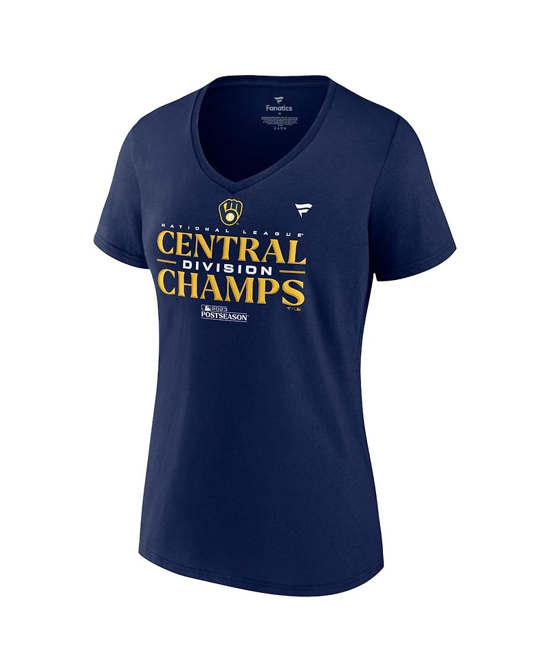 Women's Fanatics Navy Milwaukee Brewers 2023 Nl Central Division Champions Locker Room V-Neck T-shirt