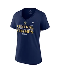 Women's Fanatics Navy Milwaukee Brewers 2023 Nl Central Division Champions Locker Room V-Neck T-shirt
