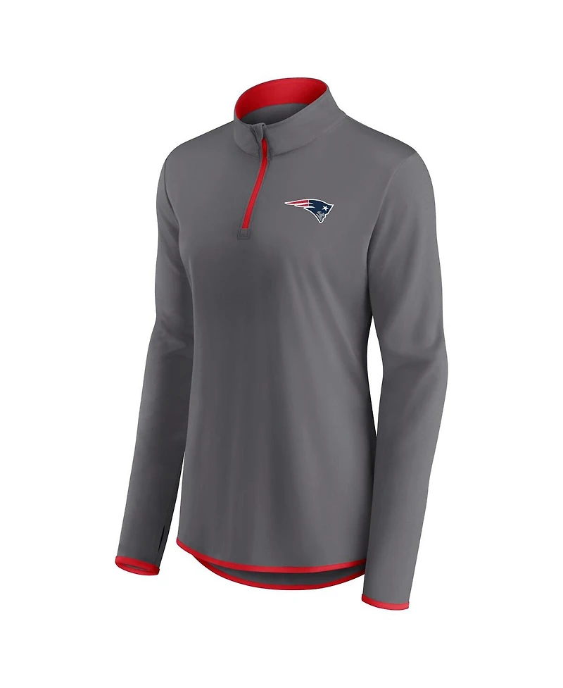 Women's Fanatics Gray New England Patriots Corner Long Sleeve 1/4 Zip Top
