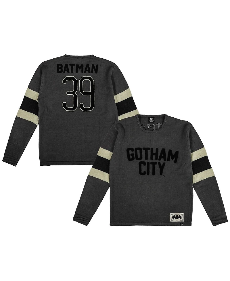 Men's Heroes & Villains Gray Batman Gotham City Varsity Sweater
