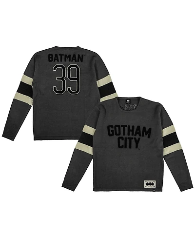 Men's Heroes & Villains Gray Batman Gotham City Varsity Sweater