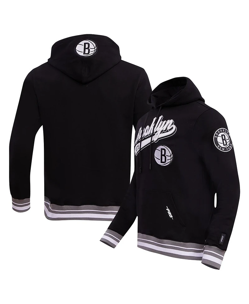 Men's Pro Standard Black Brooklyn Nets Script Tail Pullover Hoodie