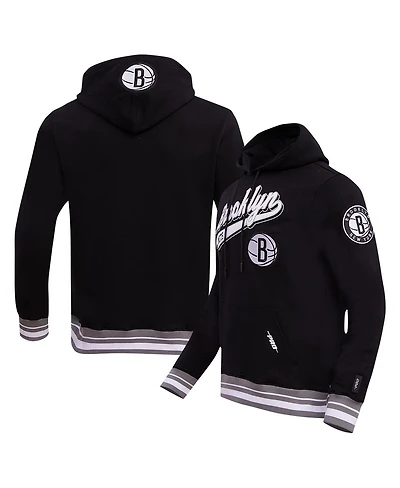 Men's Pro Standard Black Brooklyn Nets Script Tail Pullover Hoodie