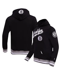 Men's Pro Standard Black Brooklyn Nets Script Tail Pullover Hoodie