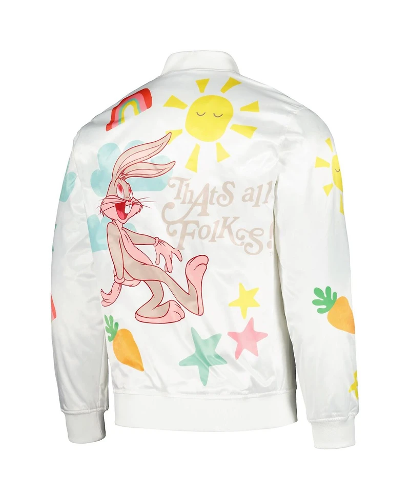 Men's Freeze Max White Looney Tunes Graphic Satin Full-Snap Jacket