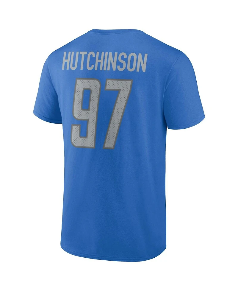 Men's Fanatics Aidan Hutchinson Blue Detroit Lions Player Icon Name and Number T-shirt