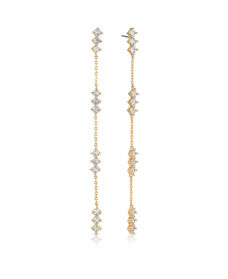 Ettika Linear Crystal 18k Gold Plated Drop Earrings