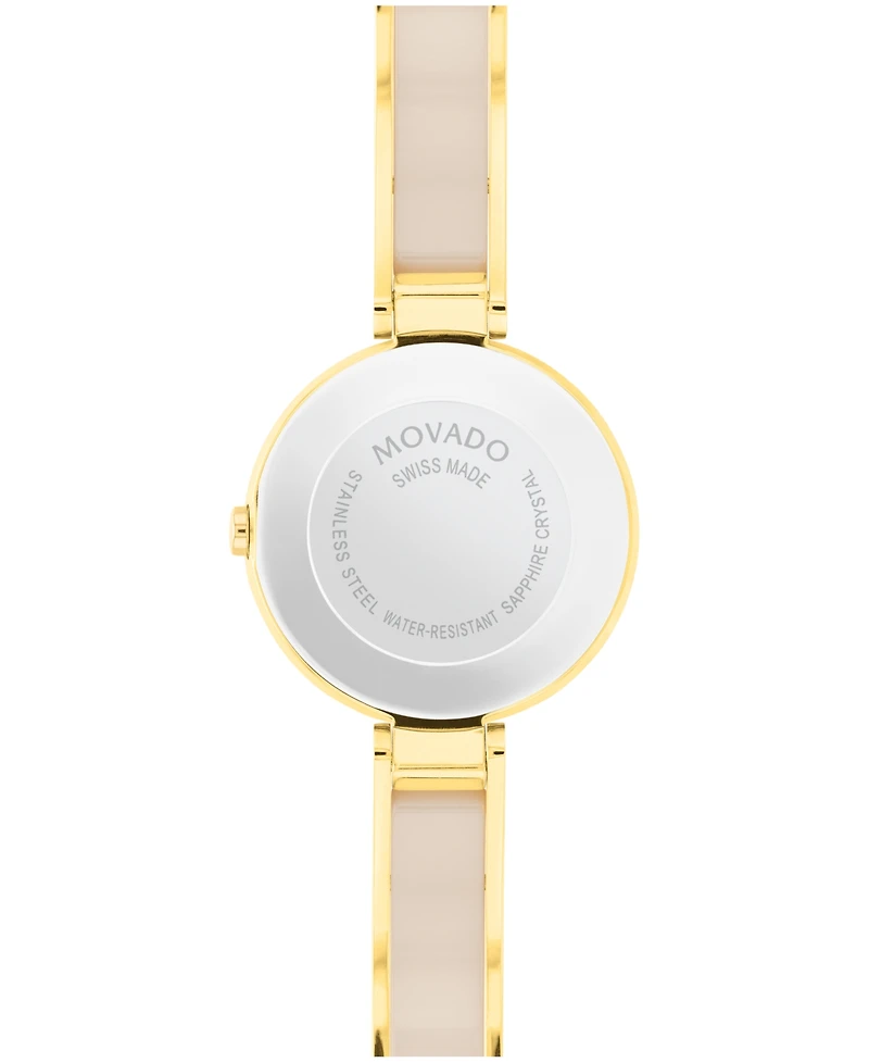 Movado Women's Moda Swiss Quartz Taupe Ceramic Gold-Tone Yellow Pvd Watch 24mm