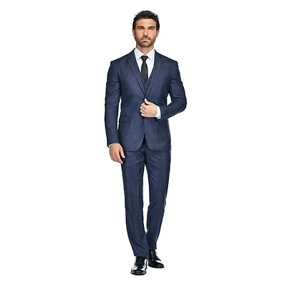 Gino Vitale Men's 3 Piece Slim Fit Tailored Check Suit