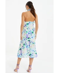 Quiz Women's Floral Crepe Halter Neck Midi Dress