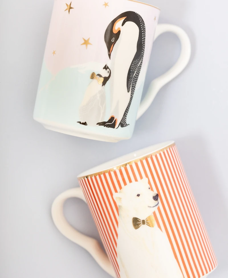 Yvonne Ellen Penguin and Polar Bear Mugs, Set of 2