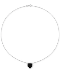 Black Agate (5 ct. t.w.) Heart Bead Frame 17" Pendant Necklace in Sterling Silver