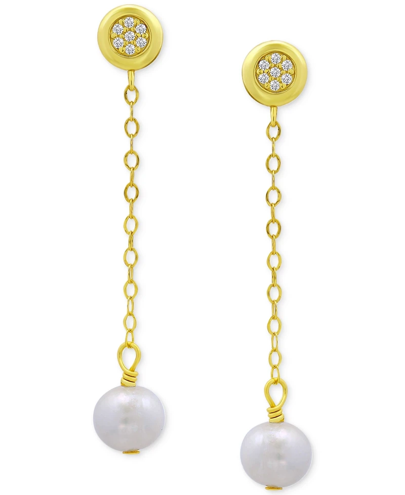Giani Bernini Cultured Freshwater Pearl (7mm) & Cubic Zirconia Chain Drop Earrings 18k Gold-Plated Sterling Silver (or Silver), Created fo
