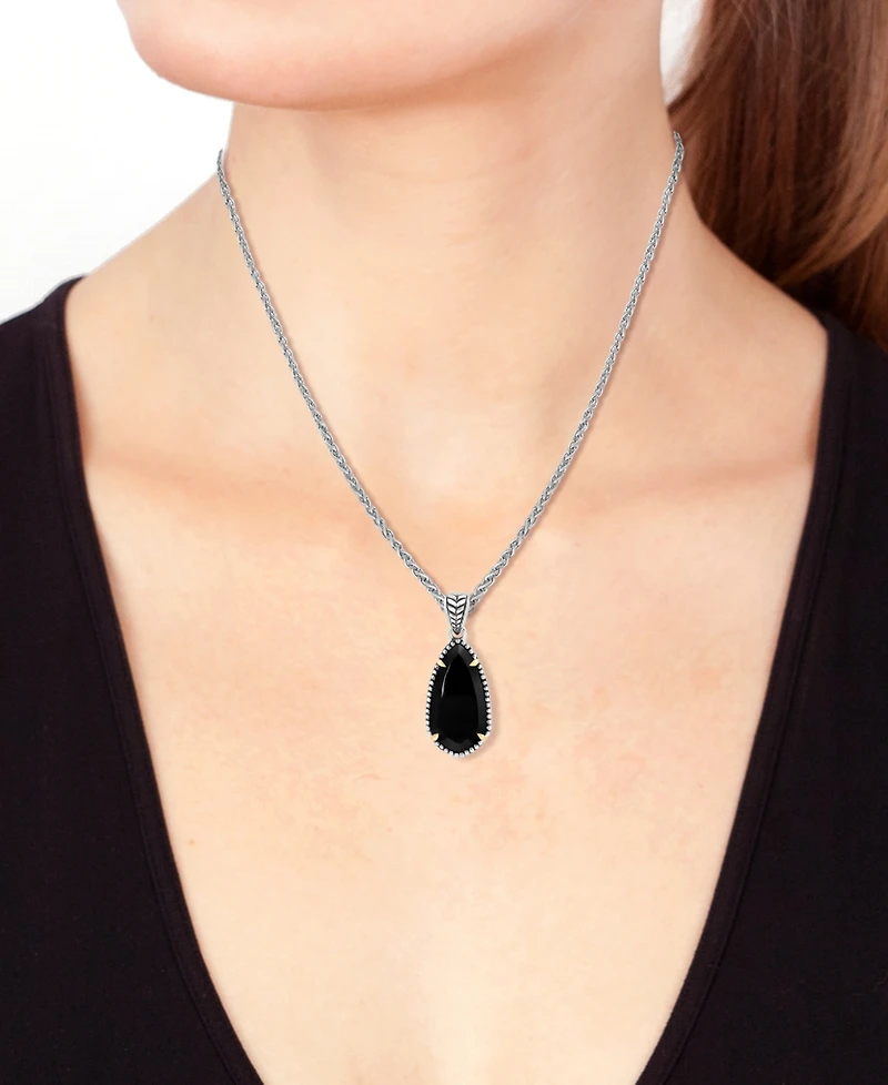 Effy Onyx Elongated Teardrop 18" Pendant Necklace in Sterling Silver & 18k Gold