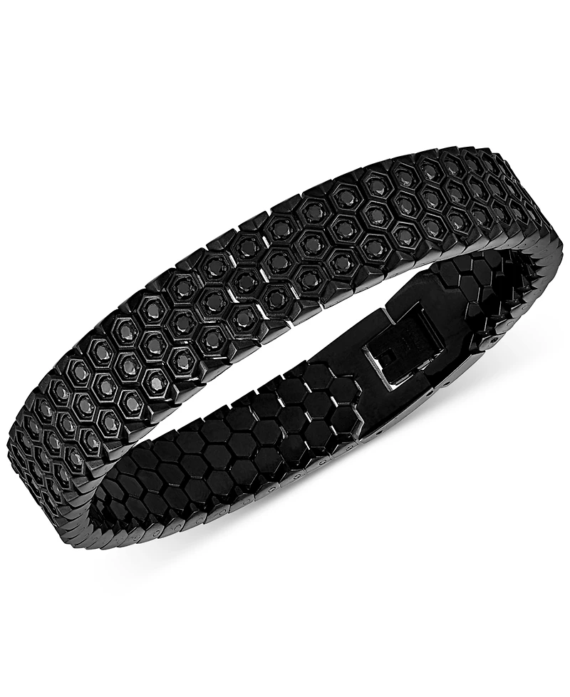 Esquire Men's Jewelry Cubic Zirconia Honeycomb Link Bracelet Stainless Steel (Also Black Ion-Plated Steel), Created for Macy's