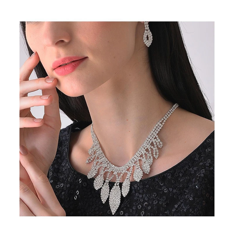 Sohi Women's Silver Bling Teardrop Necklace And Earrings (Set Of 2)