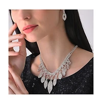 Sohi Women's Silver Bling Teardrop Necklace And Earrings (Set Of 2)