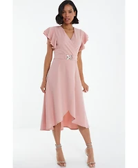 Quiz Women's Frill Sleeve Dip Hem Buckle Wrap Dress