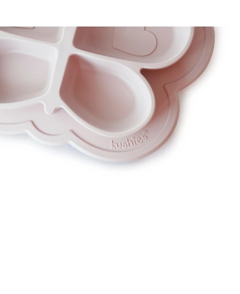 Kushies Silicone Divided Suction Plate, Unbreakable, Microwave Safe, Pink Butterfly
