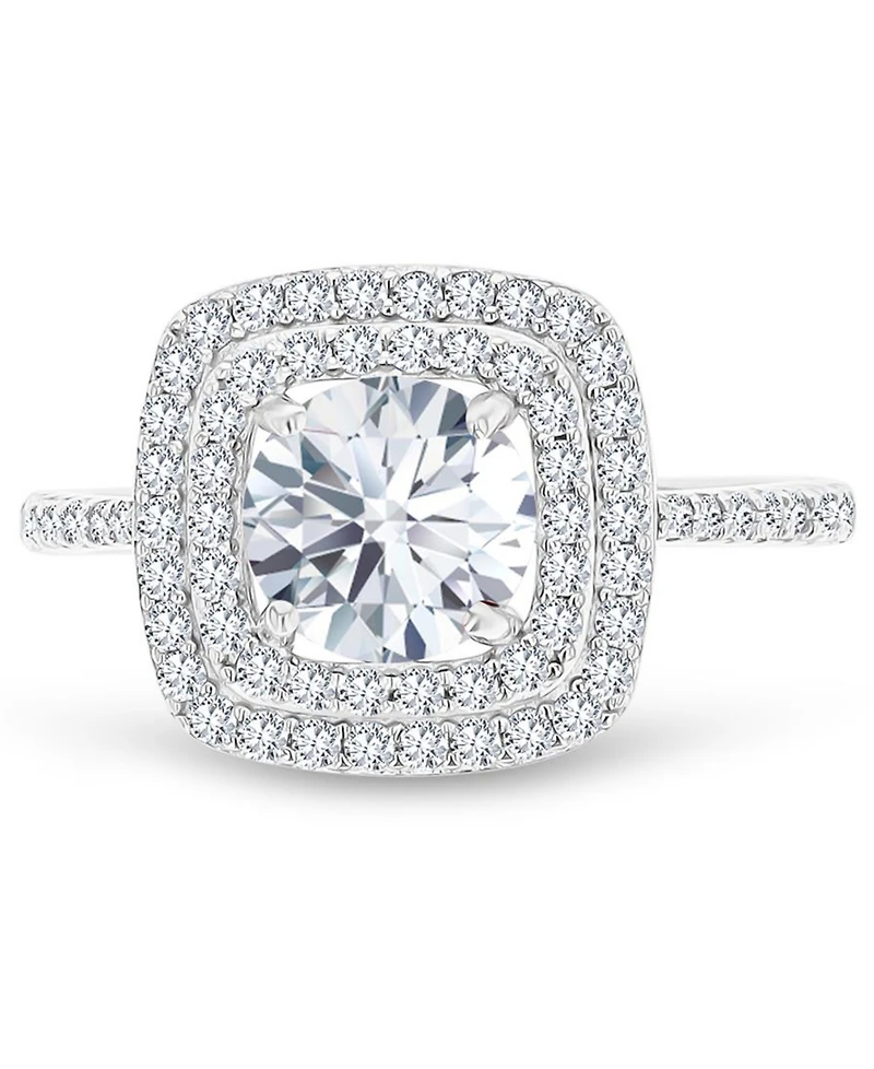 Amethyst (1-1/5 ct. t.w.) & Lab-Grown White Sapphire (1/2 Square Halo Birthstone Ring Sterling Silver (Also Additional Birthstones)