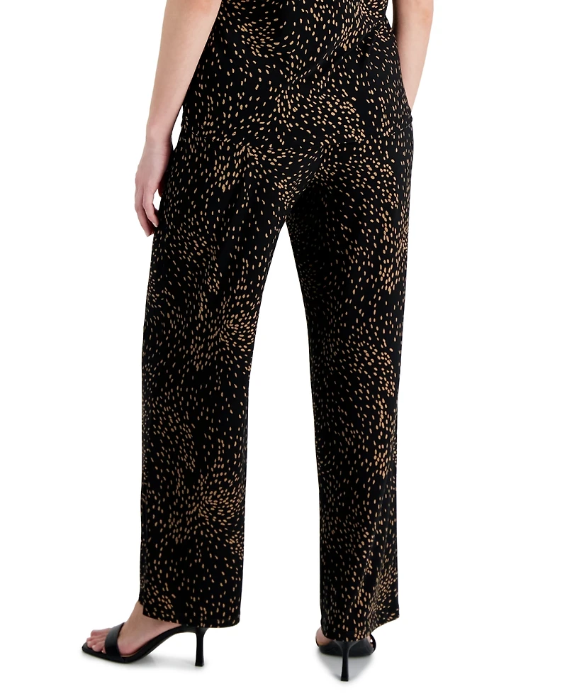 Ak Anne Klein Petite Printed Wide-Leg Pull-On Knit Pants