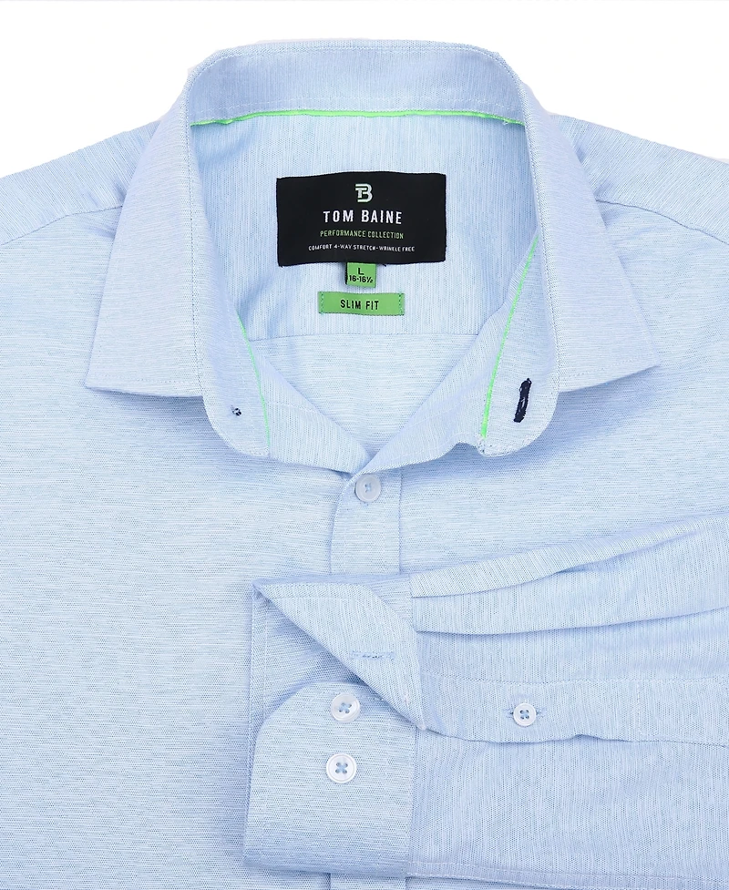 Tom Baine Men's Performance Solid Long Sleeve Button Down Dress Shirt