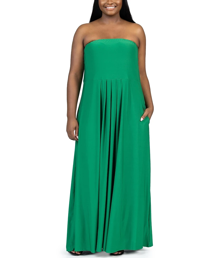24seven Comfort Apparel Plus Strapless Maxi Dress with Pockets