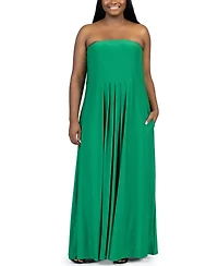 24seven Comfort Apparel Plus Strapless Maxi Dress with Pockets